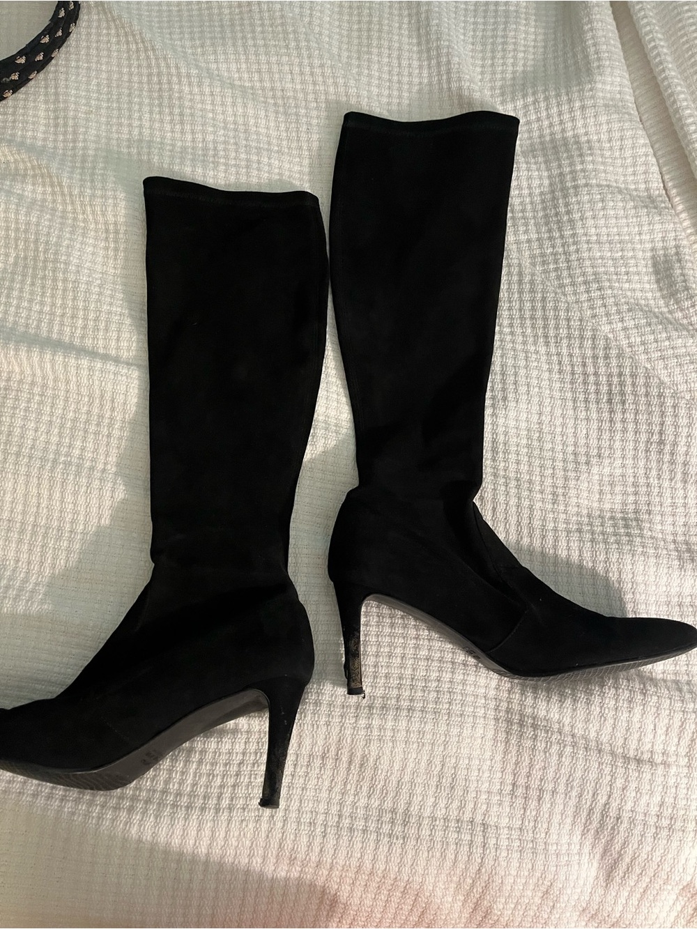 Stuart Weitzman Black Suede Knee-High Heeled Boots